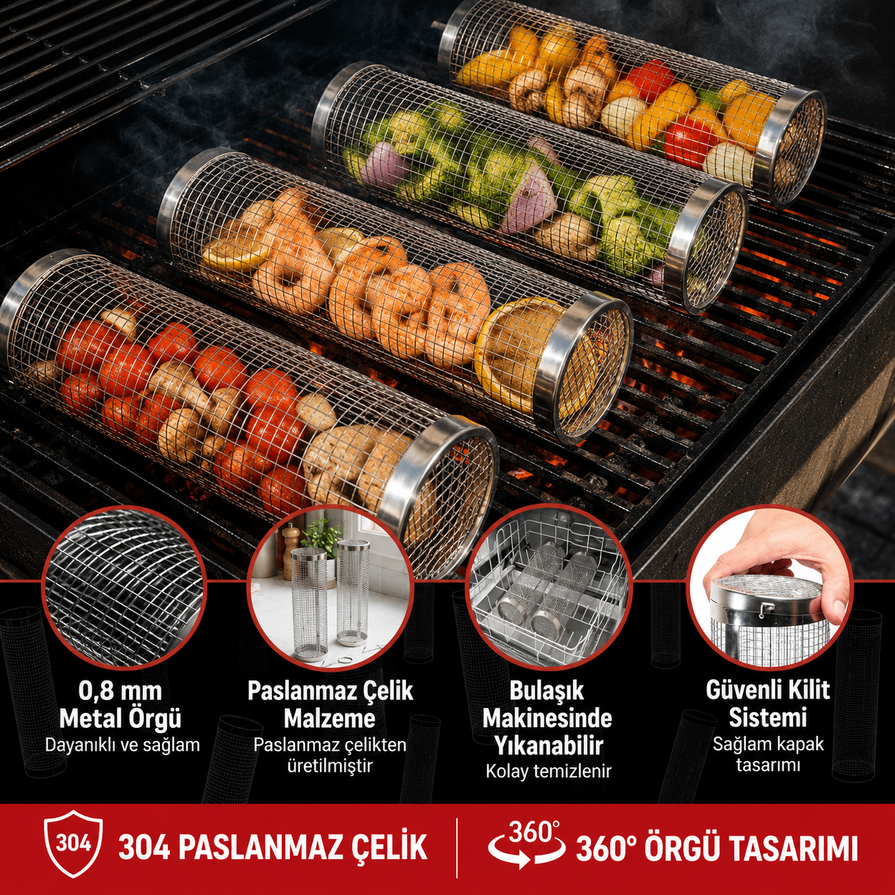 MangalSepet™ 360° Döner Izgara Sepeti
